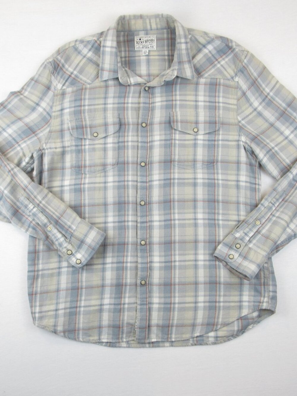 Lucky Brand Snap Button Up Plaid Shirt Men’s Size Large 100% Cotton Flannel